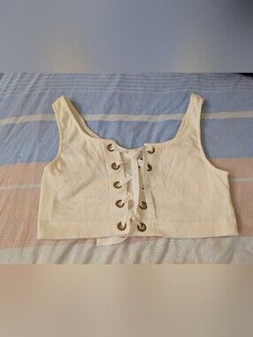 White Lace-Up Ribbed Tank Top